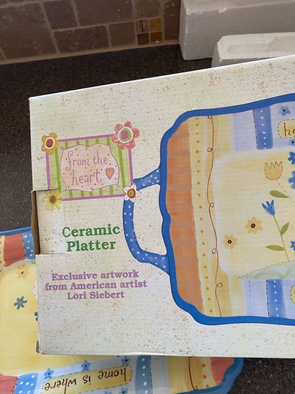 Whimsical Cottage Ceramic Serving Platter - Yellow & Blue Floral - Picture 8 of 9